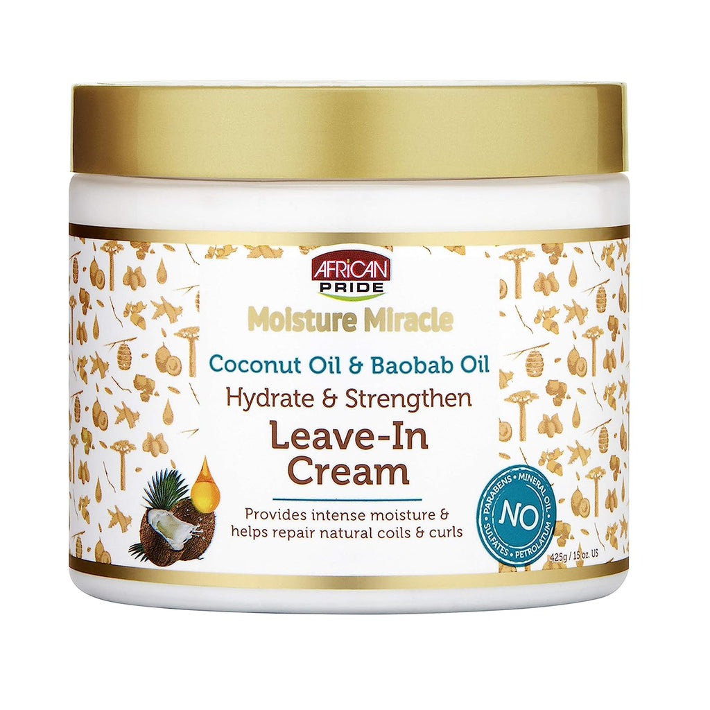 African Pride Moisture Miracle Coconut Oil & Baobab Oil Leave-In Cream 15 Oz